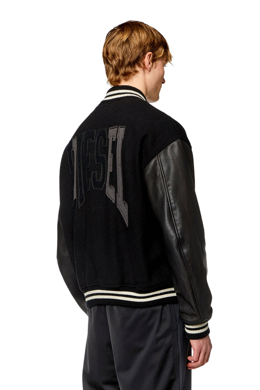 Bomber varsity in cotone e pelle