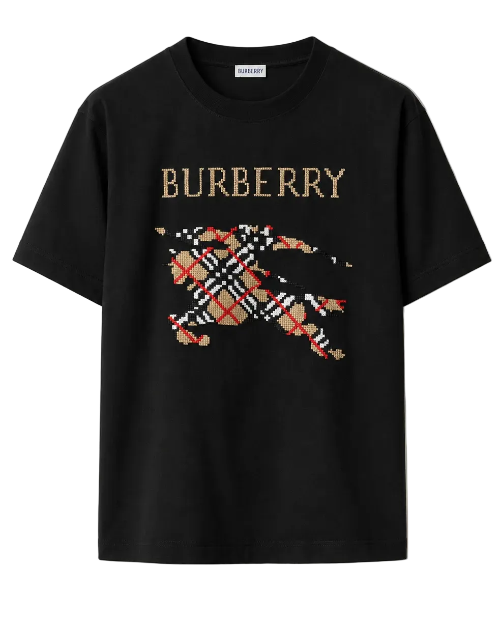 Burberry T-shirt Equestrian Knight Check Nero