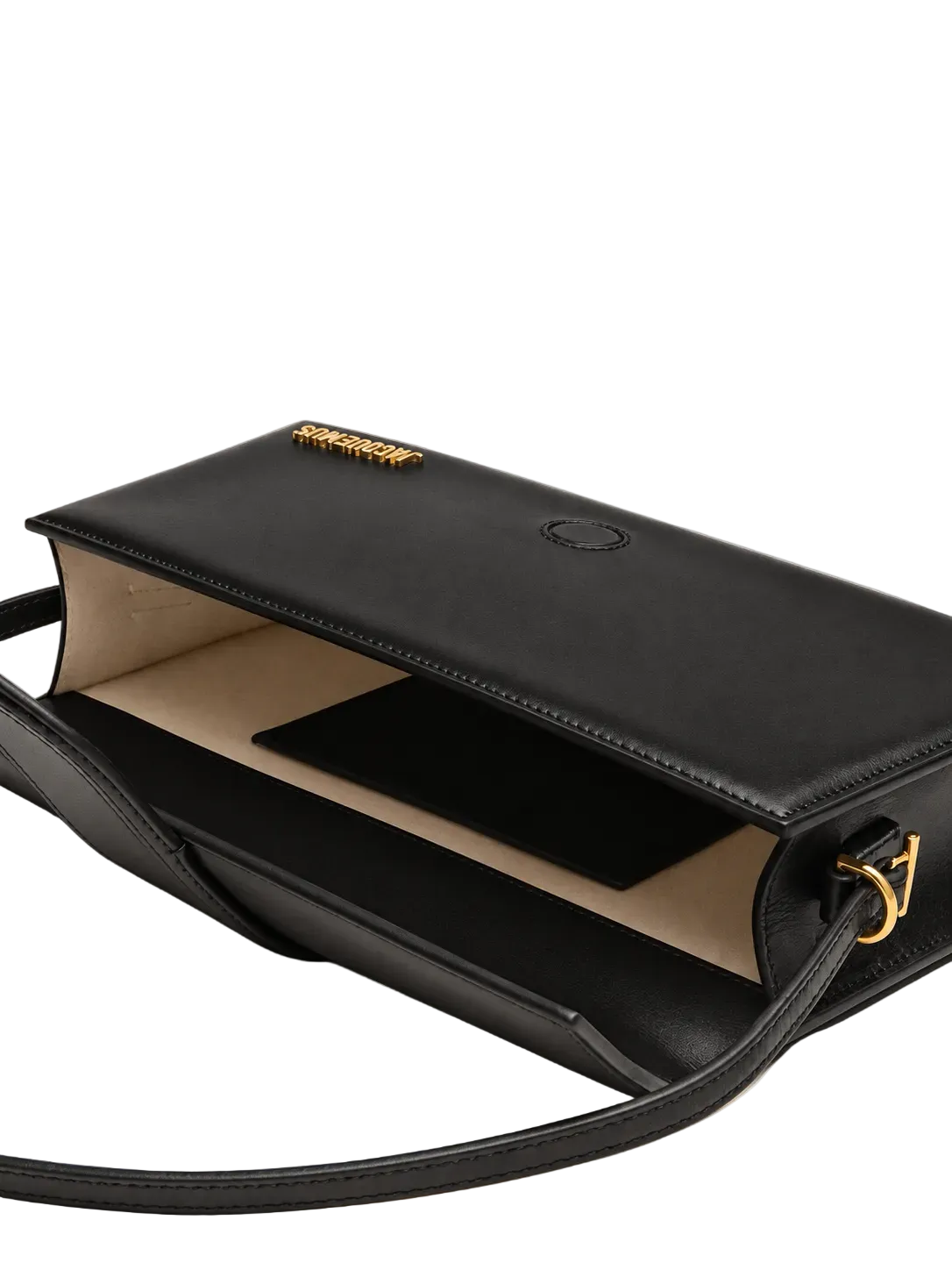 Jacquemus Le Bambino Lungo nero aperta con interno visibile