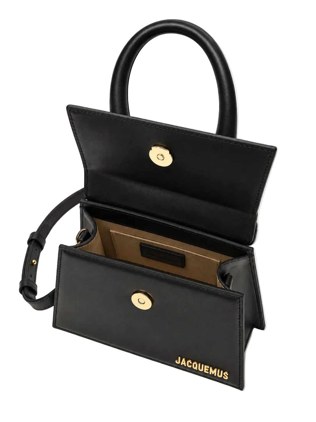 Jacquemus Le Chiquito nero aperta con interno visibile