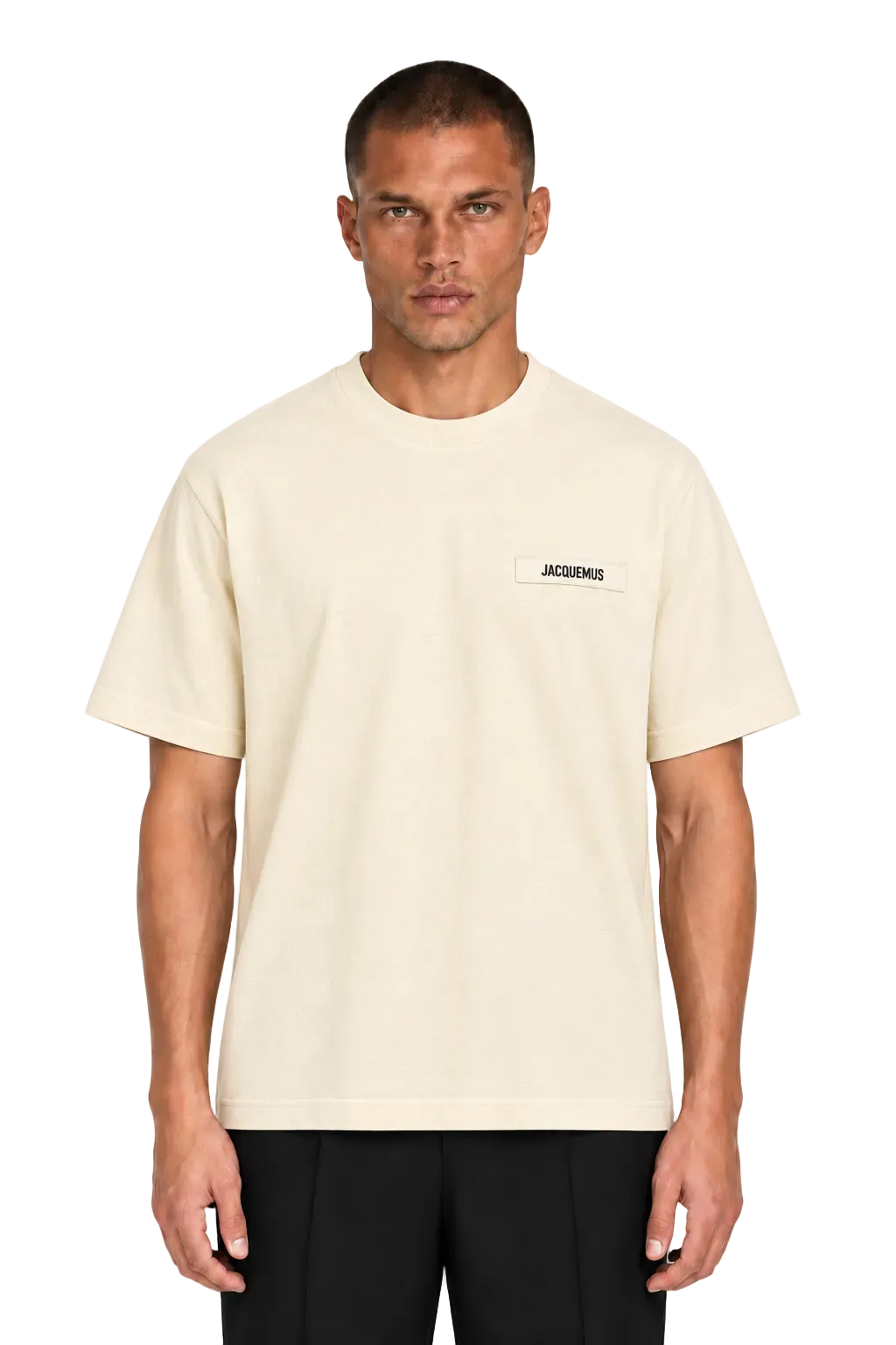Modello con T-shirt Jacquemus Le Gros Grain beige