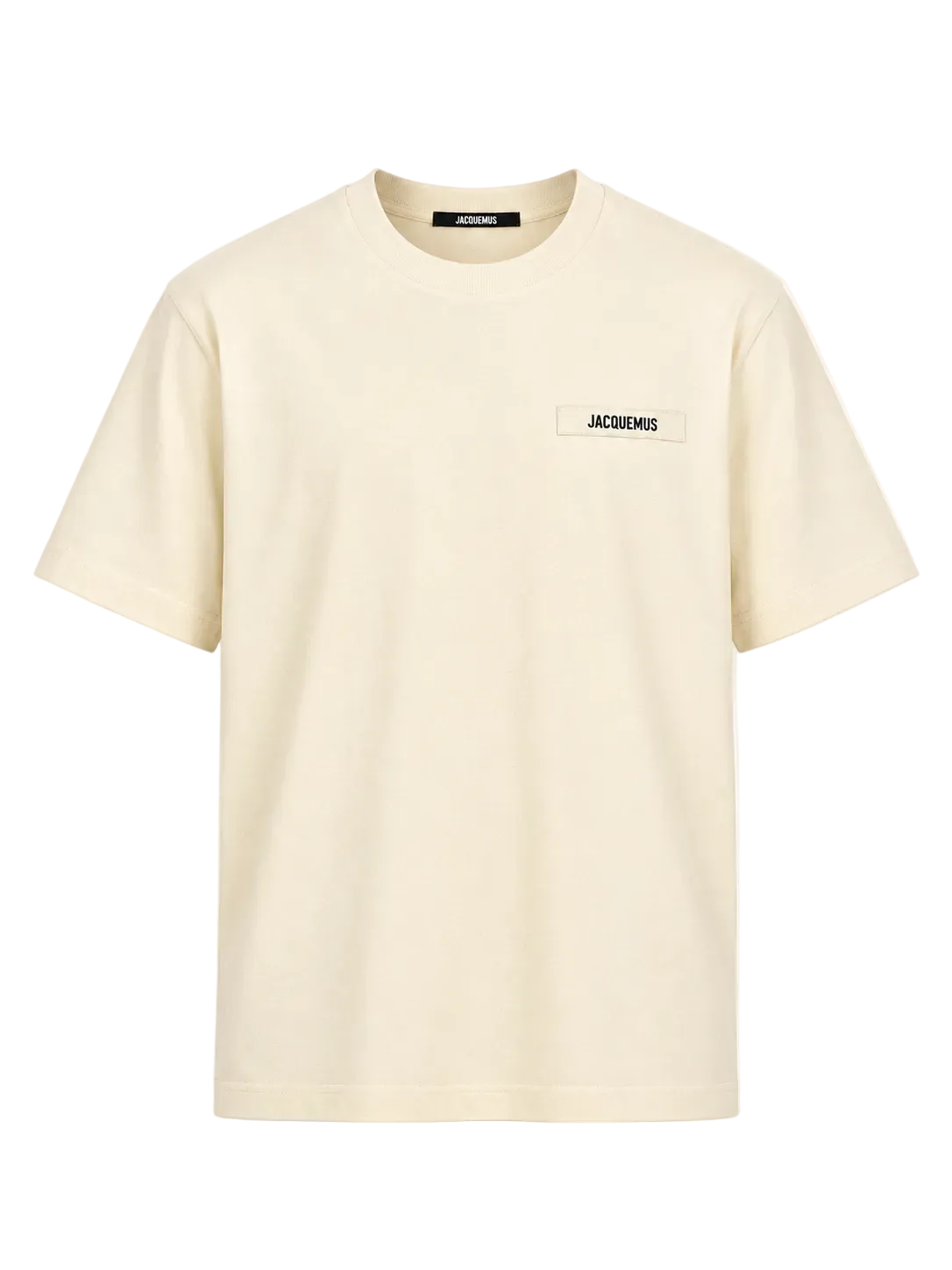 T-shirt Jacquemus Le Gros Grain beige con patch logo, vista frontale