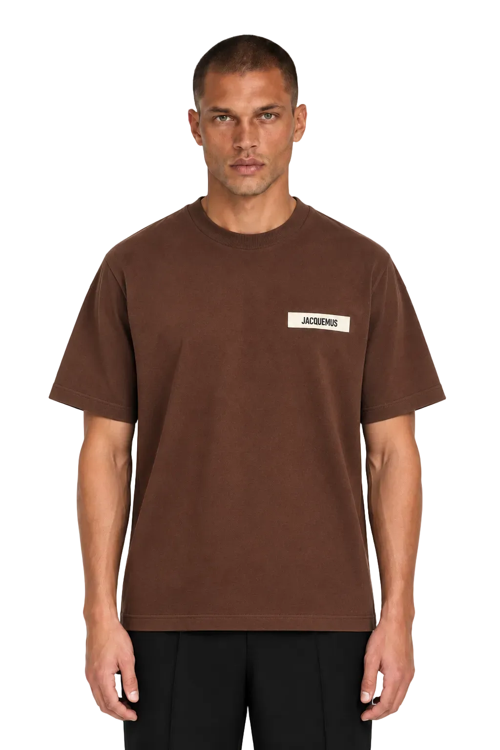 T-shirt Jacquemus Le Gros Grain marrone scuro, indossata