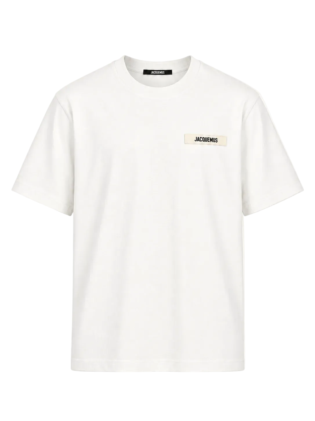 T-shirt Jacquemus Le Gros Grain bianca con patch logo, vista frontale