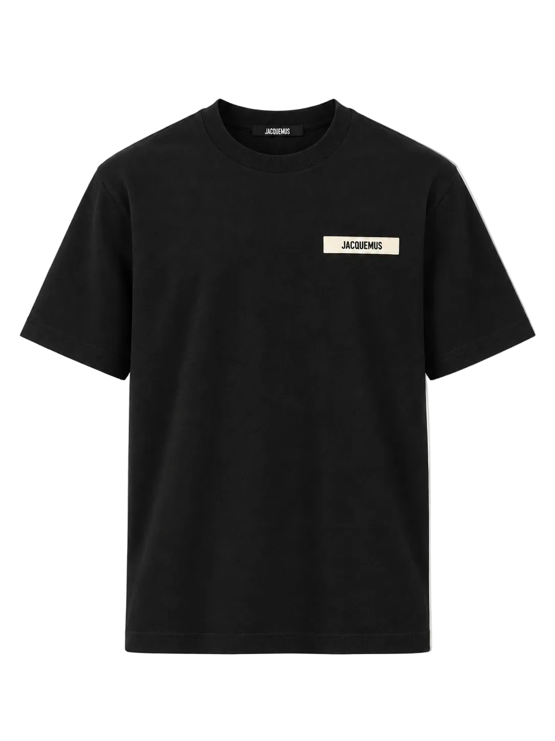 T-shirt Jacquemus Le Gros Grain nera con patch logo, vista frontale