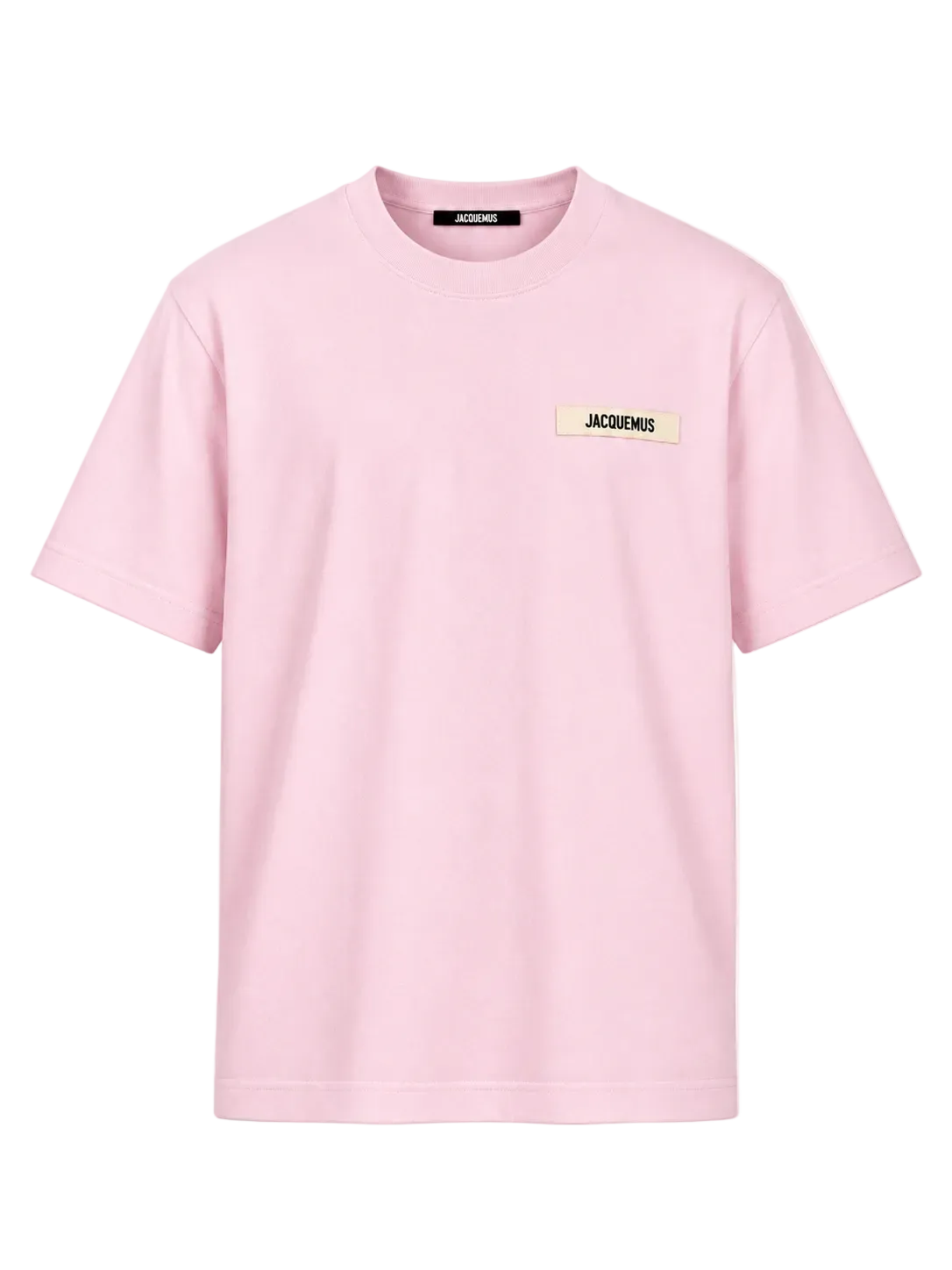 T-shirt Jacquemus Le Gros Grain rosa con patch logo, vista frontale