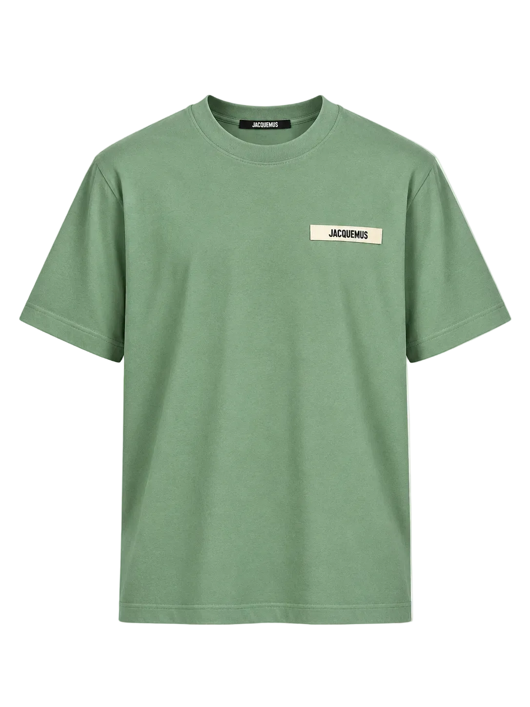 T-shirt Jacquemus Le Gros Grain verde chiaro con patch logo, vista frontale